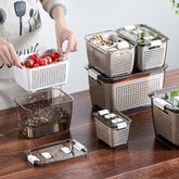 Urbane Home Small Refrigerator Storage Crisper with Lid & Detachable Hollow Basket (Brown)